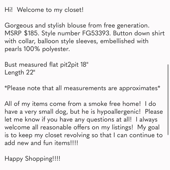 Free Generation Women's Button Down Black Blouse with Pearl Embellishment Small - Picture 10 of 10